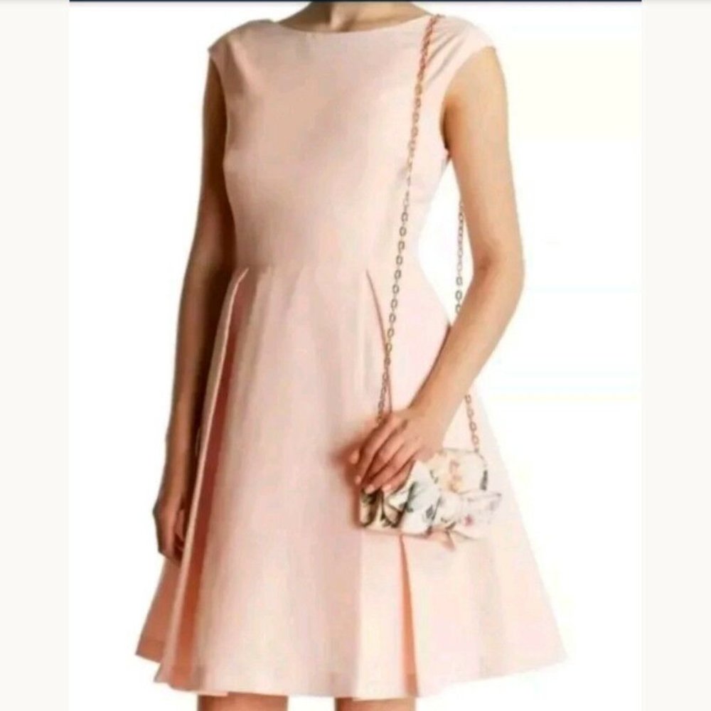 TED BAKER FRIULI V BACK BOW FIT FLARE PINK DRESS 6